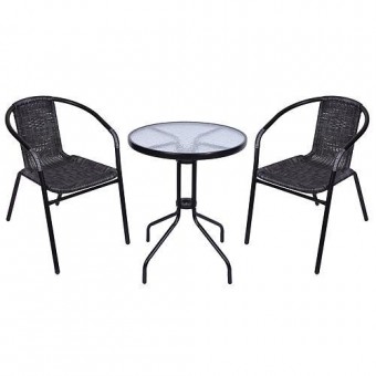 Set balcon ALESIA, gri, masa 70x60 cm, 2x scaune 52x55x73 cm, otel