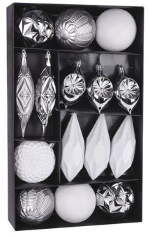 Ball MagicHome, 15 buc, 8-15 cm, alb - argintiu, pentru brad