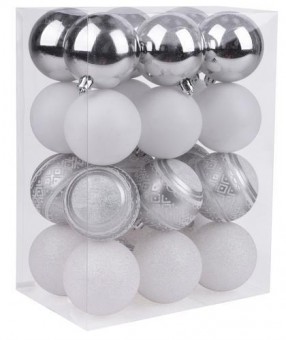 Ball MagicHome, 24 buc, 6 cm, alb - argintiu, pentru brad