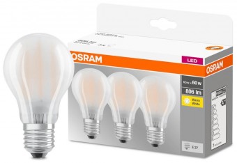 Bec OSRAM® LED FR 060 (ean9351) non-dim 7W/827 E27 2700K MULTIPACK bal. 3 buc, Star CLASSIC A
