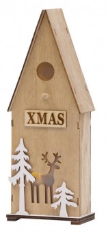 Decoratiuni de Craciun Woodeco, Birdhouse, 3xLED, 12x7x32 cm