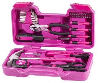 Set unelte combinate LADIES SET01, 39 piese, roz, in cutie