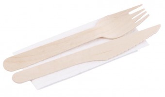 Tacâmuri MagicHome Woodline ECO, cuțit, furculiță, șervețele, 100% natural