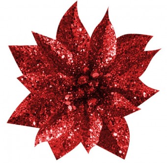 Decor Floare Glitter Poinsettia, cu clip, rosu, 9x8cm, 6 buc
