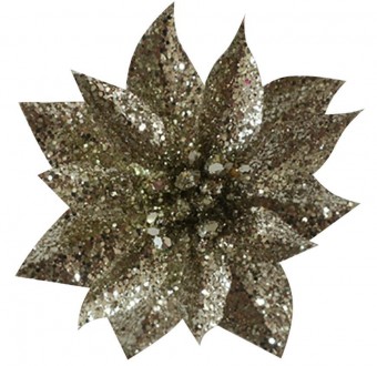 Decor Floare Glitter Poinsettia, șampanie, 9x8cm, 6 buc