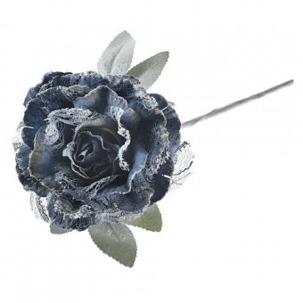 Decor Floare, bujor cu frunză, albastru, tulpină, pachet. 6 bucs