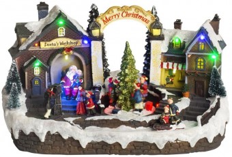 Decoratiune MagicHome Craciun, Satul mic, 15 LED, colorat cu melodii, 3x AA, interior, 33,5