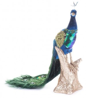 Decor MagicHome Craciun, Paun, albastru, puf, 24x12x32 cm