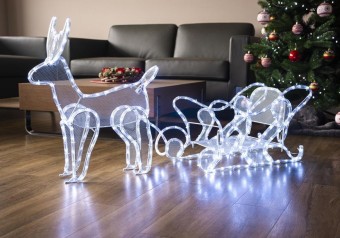 Decor MagicHome Craciun, Ren cu sanie, 312 LED alb rece, 230V, 50 Hz, exterior, 59x