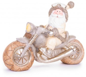 Decoratiuni MagicHome Craciun, Mos Craciun pe motocicleta, ceramica, 47x18,5x34 cm