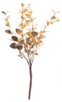 Ramura decorativa MagicHome Craciun, eucalipt, auriu, 15 cm, pachet 6 buc.
