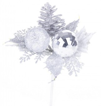 Ramura decorativa MagicHome Craciun, cu mar, argintiu, 15 cm, pachet 6 buc