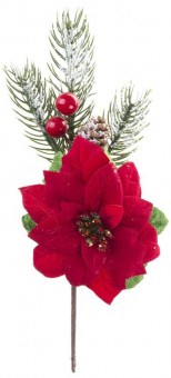 Ramura decorativa MagicHome Craciun, cu floare poinsettia, rosu, 22 cm, pachet 6 buc