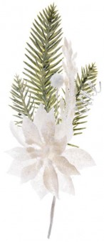 Ramura decorativa MagicHome Craciun, cu floare poinsettia, alb, 23 cm, pachet 6 buc.