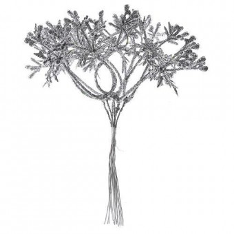 Ramura decorativa, argintie 15cm, 6 buc