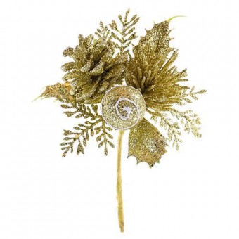 Ramura decorativa cu con, auriu 15cm, 6 buc