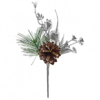 Ramura decorativa cu con, argintiu 25cm, 6 buc