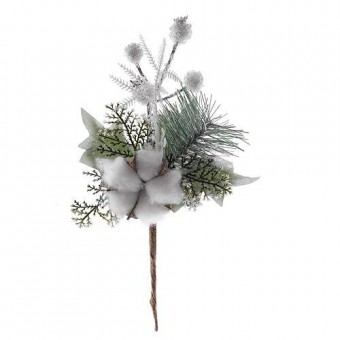Ramura decorativa cu bumbac, alba 25cm, 6 buc
