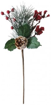Ramura decorativa cu macese, rosu, 38cm, 6 buc