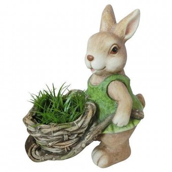 Decor Gecco 8067, Iepure cu Roabă, magnezie, 34 cm
