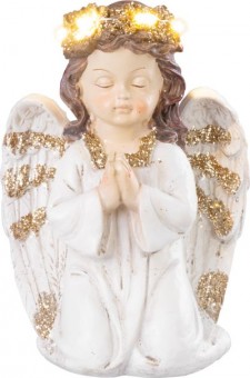 Decor MagicHome, Înger care se roagă, LED, polirășină, pentru mormânt, 11,5x7,5x15,5 cm