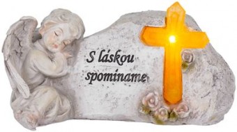Decor MagicHome, Înger cu cruce, polirășină, pentru mormânt, solar, 20,5x11x11 cm,