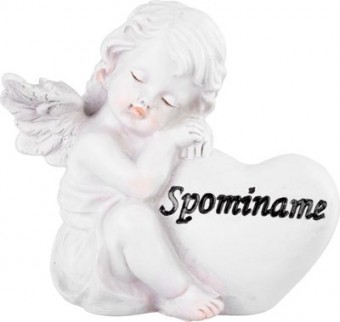 Decor MagicHome, Înger cu inimă, polirășină, pentru mormânt, 8,5x7,5x11,8 cm