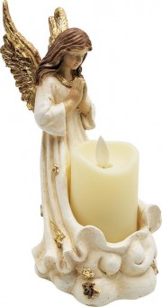 Decor MagicHome, Înger cu lumânare, LED, polirășină, pentru mormânt, 10,5x14x20 cm