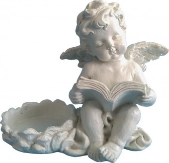 Decor MagicHome, Înger cu carte, polirășină, pentru mormânt, 11,5x7,5x9,5 cm