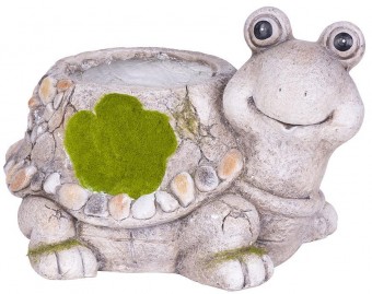 Decor MagicHome, Broasca testoasa cu ghiveci de flori, ceramica, naturala, 38x29,5x25 cm