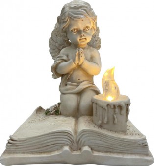 Decor MagicHome, Înger care se roagă pe o carte, LED, polirășină, pentru mormânt, 11,5x7,5x13,5 cm