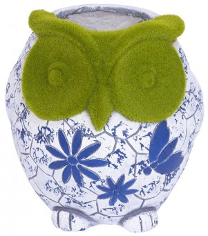 Decor MagicHome, Bufniță cu ghiveci, ornament albastru, ceramică, 26,5x24x27,5 cm