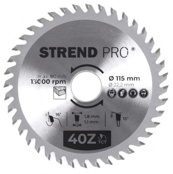 Disc Strend Pro TCT 115x1,8x22,2 mm 40T, pentru lemn, ferăstrău