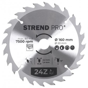 Disc Strend Pro TCT 160x2,2x20 mm 24T, pentru lemn, ferăstrău