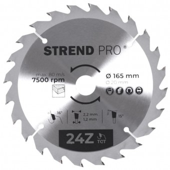 Disc Strend Pro TCT 165x2,2x20 mm 24T, pentru lemn, ferăstrău