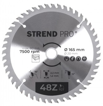 Disc Strend Pro TCT 165x2,2x20 mm 48T, pentru lemn, ferăstrău