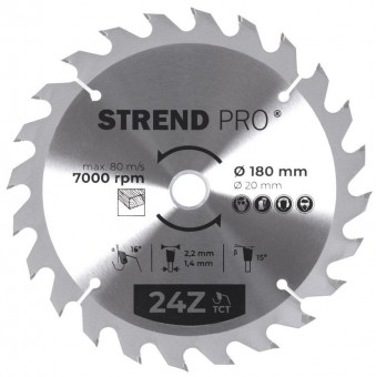 Disc Strend Pro TCT 180x2,2x20/16 mm 24T, pentru lemn, ferăstrău
