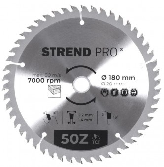 Disc Strend Pro TCT 180x2,2x20/16 mm 50T, pentru lemn, ferăstrău