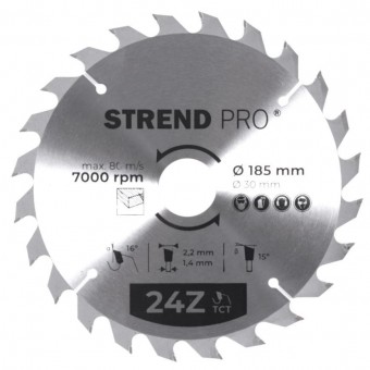 Disc Strend Pro TCT 185x2,2x30/20 mm 24T, pentru lemn, ferăstrău