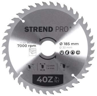 Disc Strend Pro TCT 185x2,2x30/20 mm 40T, pentru lemn, ferăstrău
