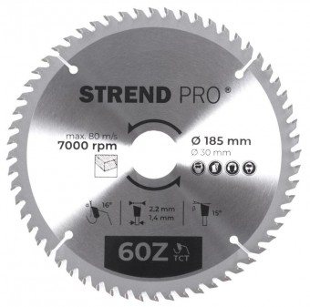Disc Strend Pro TCT 185x2,2x30/20 mm 60T, pentru lemn, ferăstrău