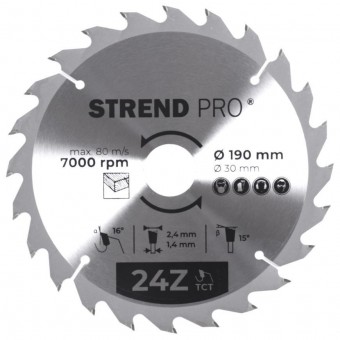Disc Strend Pro TCT 190x2,4x30/20 mm 24T, pentru lemn, ferăstrău