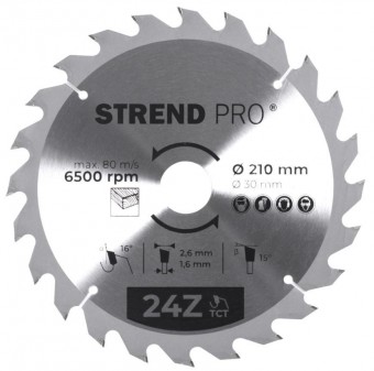 Disc Strend Pro TCT 210x2,6x30/20 mm 24T, pentru lemn, ferăstrău