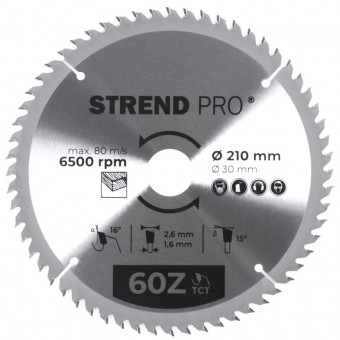 Disc Strend Pro TCT 210x2,6x30/20 mm 60T, pentru lemn, ferăstrău