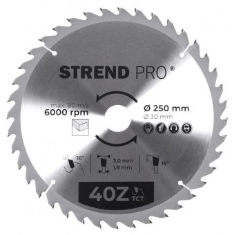 Disc Strend Pro TCT 250x3,0x30/20 mm 40T, pentru lemn, ferăstrău