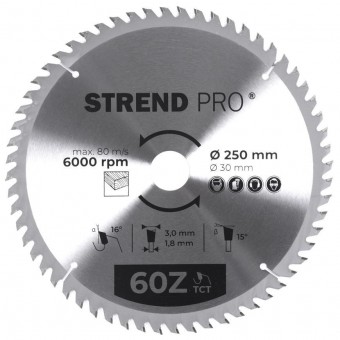 Disc Strend Pro TCT 250x3,0x30/20 mm 60T, pentru lemn, ferăstrău