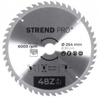 Disc Strend Pro TCT 254x3,0x30/20 mm 48T, pentru lemn, ferăstrău