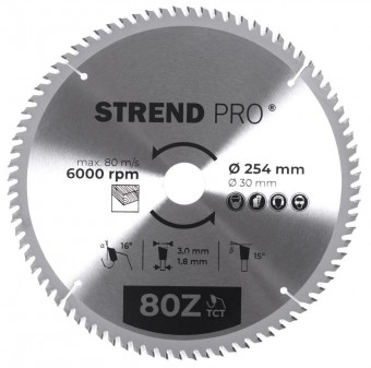 Disc Strend Pro TCT 254x3,0x30/20 mm 80T, pentru lemn, ferăstrău