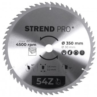 Disc Strend Pro TCT 350x3,6x30 mm 54T, pentru lemn, ferăstrău
