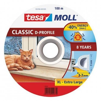 Garnitură ușă tesamoll® profil D, 9 mm, alb, 100 m
